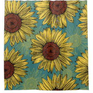 Hand-Drawn Sunflowers Mint Blue