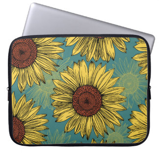 Hand-Drawn Sunflowers Mint Blue Laptop Sleeve