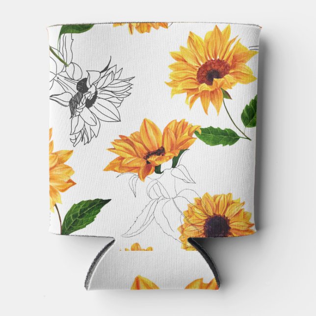 Hand-drawn sunflowers: vibrant yellow pattern. can cooler (Front)