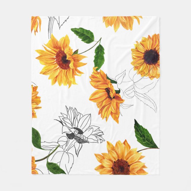 Hand-drawn sunflowers: vibrant yellow pattern. fleece blanket (Front)