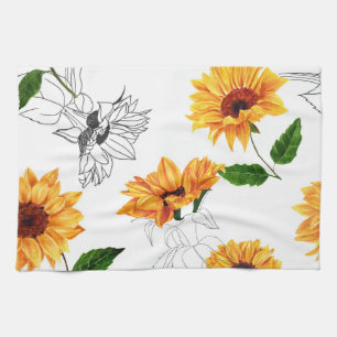 Hand-drawn sunflowers: vibrant yellow pattern. kitchen towel