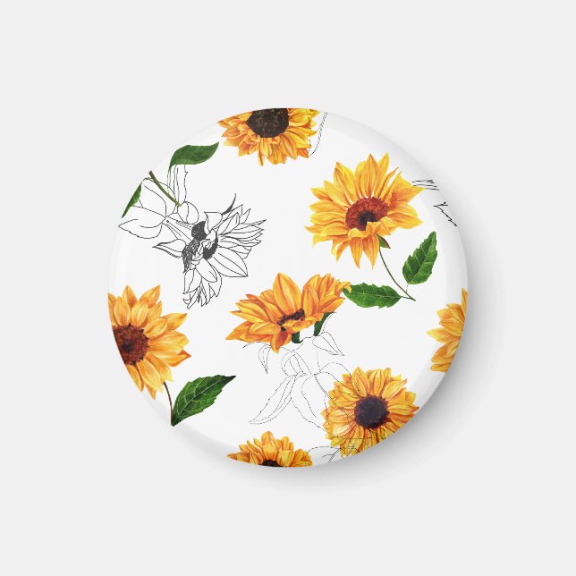Hand-drawn sunflowers: vibrant yellow pattern. magnet (Front)