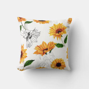 Hand-drawn sunflowers: vibrant yellow pattern. throw pillow