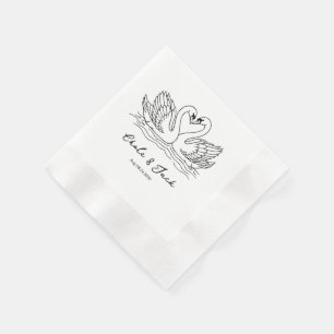 Hand Drawn Swan Couple Doodle Wedding Napkins