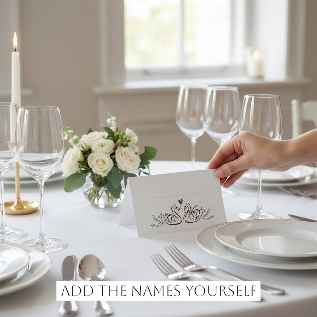 Hand-Drawn Swans Heart Rustic Marriage Place Cards (Creator Uploaded)