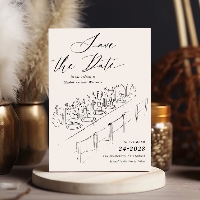 Hand Drawn Table Setting Save The Date Invitation (Creator Uploaded)