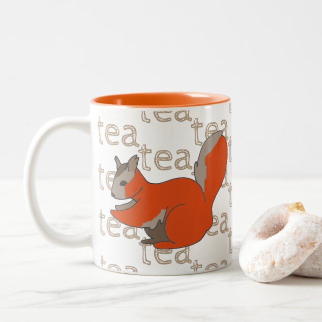 Hand-drawn Tea Coffee Red Squirrel Two-Tone Coffee Mug (With Donut)