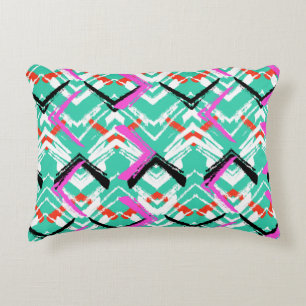 Hand Drawn Teal Zig Zag Pattern Accent Pillow
