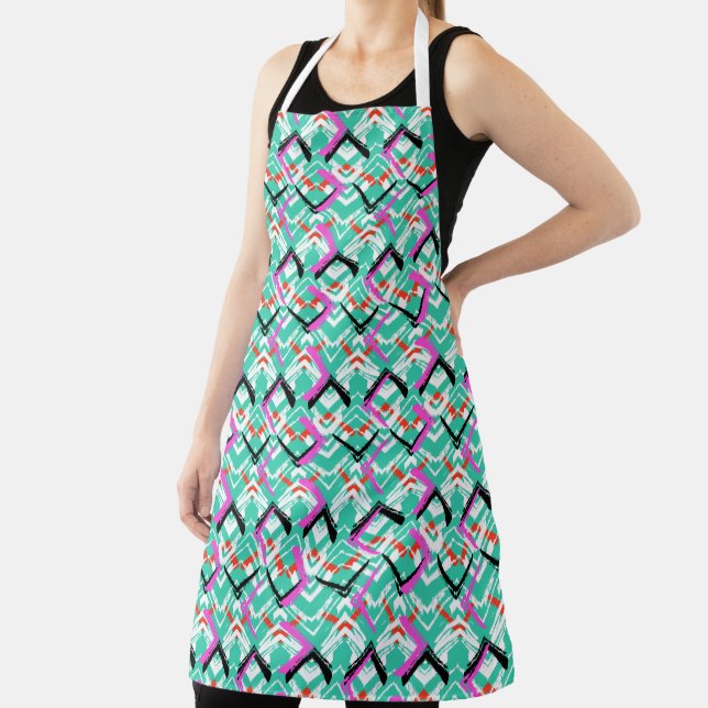 Hand Drawn Teal Zig Zag Pattern Apron (Insitu)
