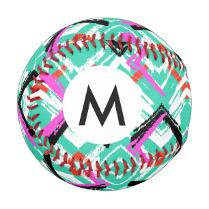 Hand Drawn Teal Zig Zag Pattern Baseball