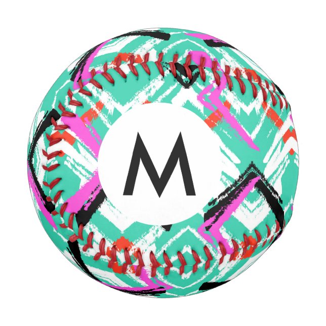 Hand Drawn Teal Zig Zag Pattern Baseball (Front Left)