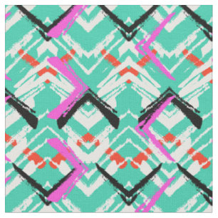 Hand Drawn Teal Zig Zag Pattern Fabric