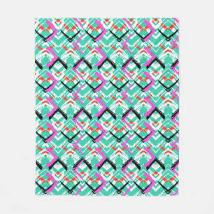 Hand Drawn Teal Zig Zag Pattern Fleece Blanket