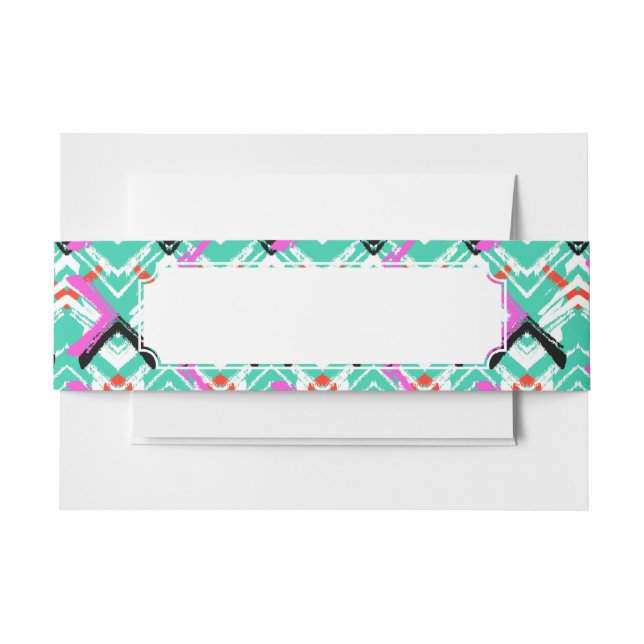Hand Drawn Teal Zig Zag Pattern Invitation Belly Band (Front Example)
