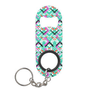 Hand Drawn Teal Zig Zag Pattern Keychain Bottle Opener