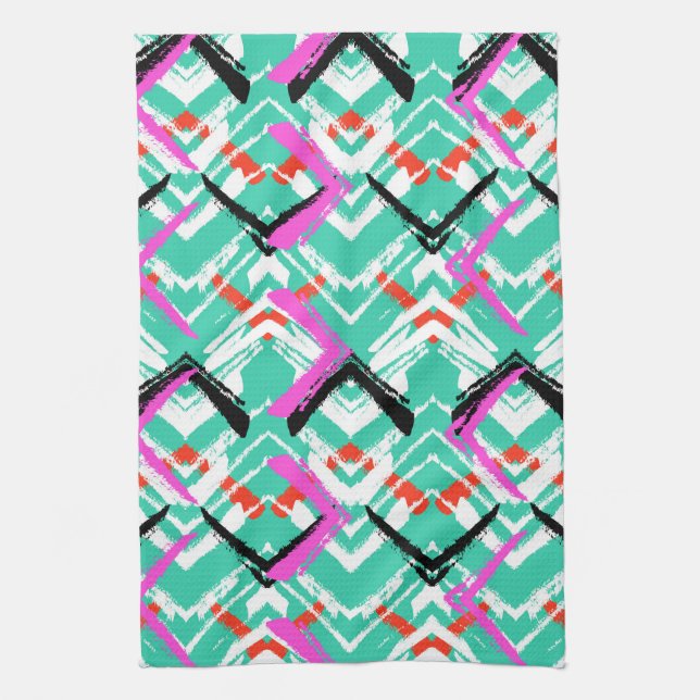 Hand Drawn Teal Zig Zag Pattern Kitchen Towel (Vertical)