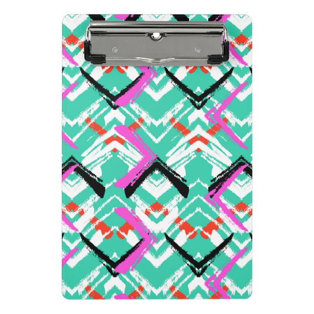 Hand Drawn Teal Zig Zag Pattern Mini Clipboard (Front)