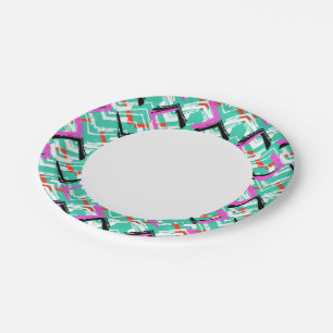 Hand Drawn Teal Zig Zag Pattern Paper Plate