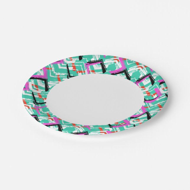 Hand Drawn Teal Zig Zag Pattern Paper Plate (Angled)