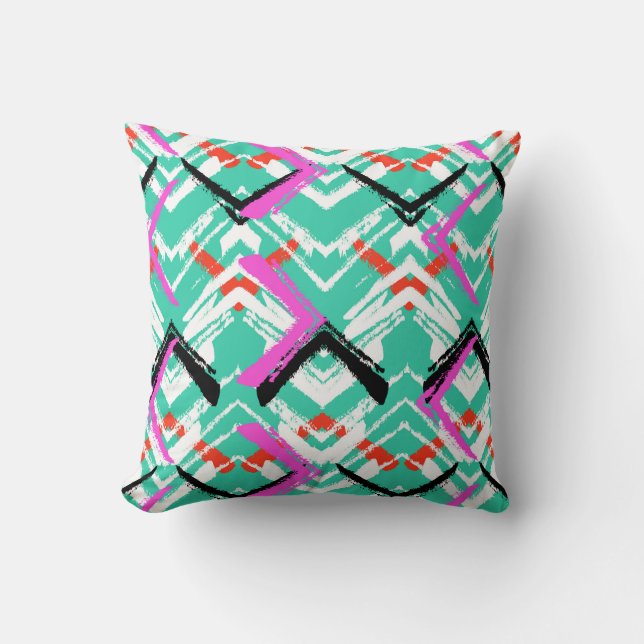Hand Drawn Teal Zig Zag Pattern Throw Pillow (Front)