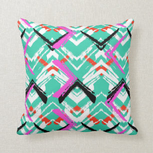Hand Drawn Teal Zig Zag Pattern Throw Pillow