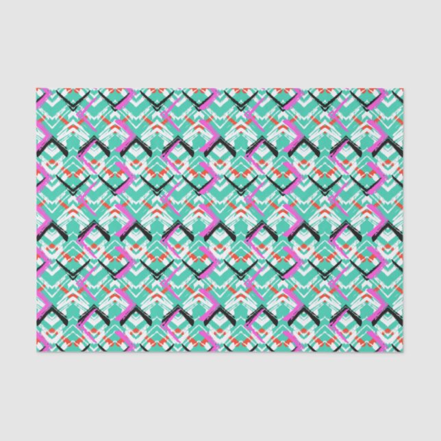 Hand Drawn Teal Zig Zag Pattern Tissue Paper (Front)