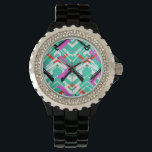 Hand Drawn Teal Zig Zag Pattern Watch<br><div class="desc">Multicolor hand drawn pattern with brushed zigzag line. Vector seamless texture for web,  print,  home decor,  textile,  wrapping paper,  wallpaper,  invitation card background,  spring summer fashion fabric © and ® Bigstock® - All Rights Reserved.</div>