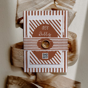 Hand Drawn Terracotta Stripe Wedding Invitation Belly Band
