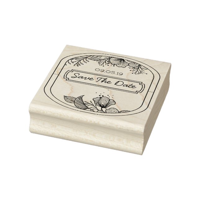 Hand drawn text monogram frame floral flowers sket rubber stamp (Stamp)