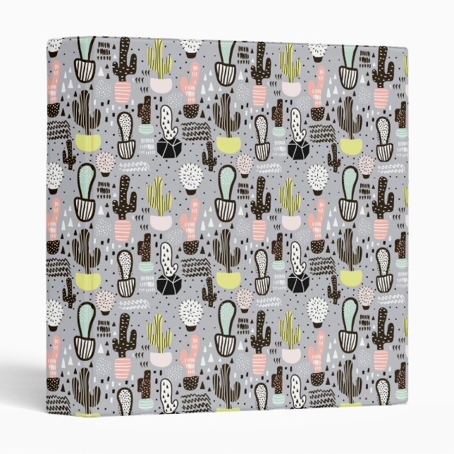 Hand Drawn Textured Cactus Pattern Binder (Front/Spine)