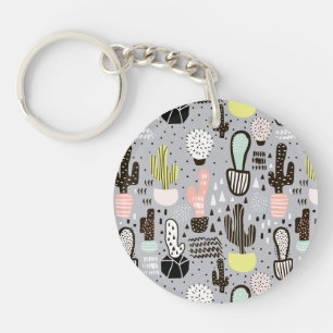 Hand Drawn Textured Cactus Pattern Keychain