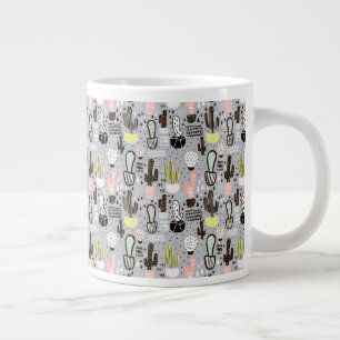 Hand Drawn Textured Cactus Pattern Large Coffee Mug