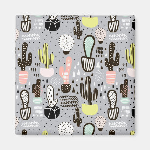 Hand Drawn Textured Cactus Pattern Magnet