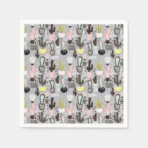 Hand Drawn Textured Cactus Pattern Napkin