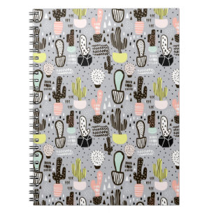 Hand Drawn Textured Cactus Pattern Notebook