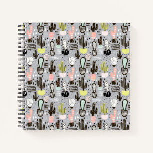 Hand Drawn Textured Cactus Pattern Notebook
