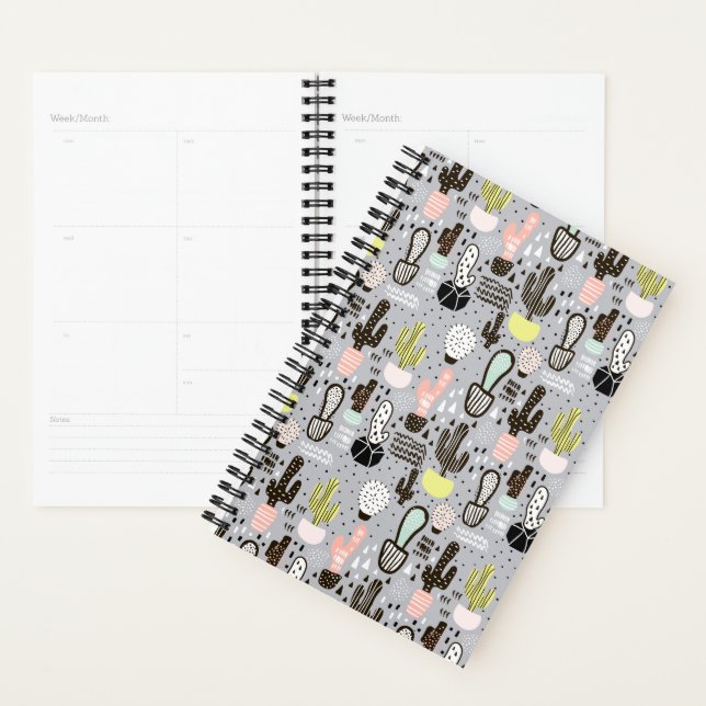 Hand Drawn Textured Cactus Pattern Planner (Display)