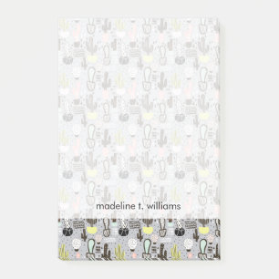 Hand Drawn Textured Cactus Pattern Post-it Notes