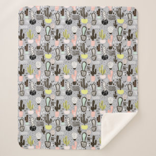 Hand Drawn Textured Cactus Pattern Sherpa Blanket