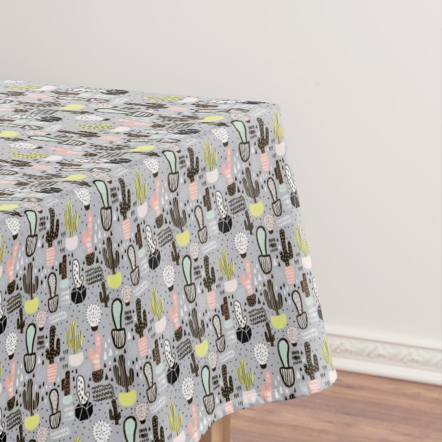 Hand Drawn Textured Cactus Pattern Tablecloth (In Situ)