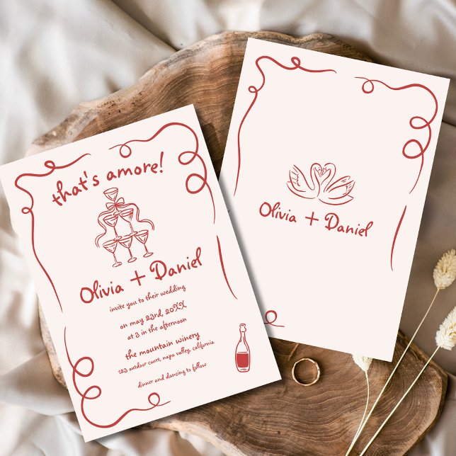 Hand Drawn That's Amore Italian Whimsical Wedding Invitation (Creator Uploaded)