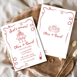 Hand Drawn That's Amore Italian Whimsical Wedding Invitation