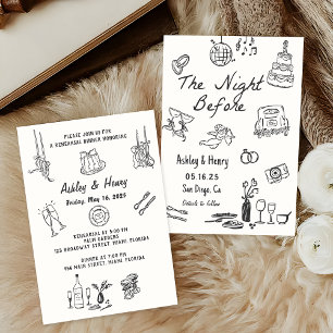 Hand Drawn The Night Before Rehearsal Dinner    Invitation