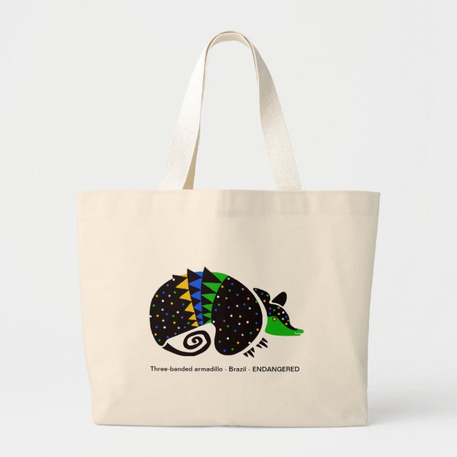 Hand drawn Three-banded ARMADILLO -Conservation -  Large Tote Bag (Front)