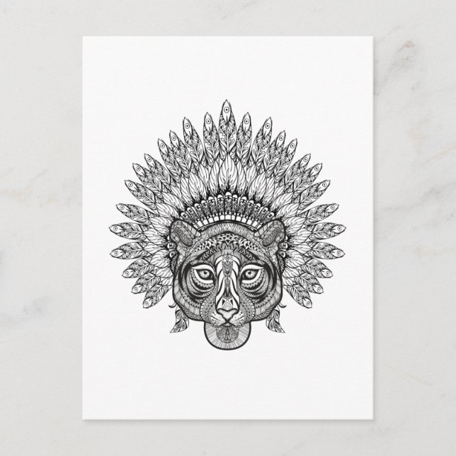 Hand Drawn Tiger In Style Postcard (Front)