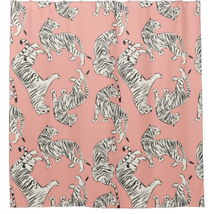 Hand drawn tiger seamless pattern, big cats in dif