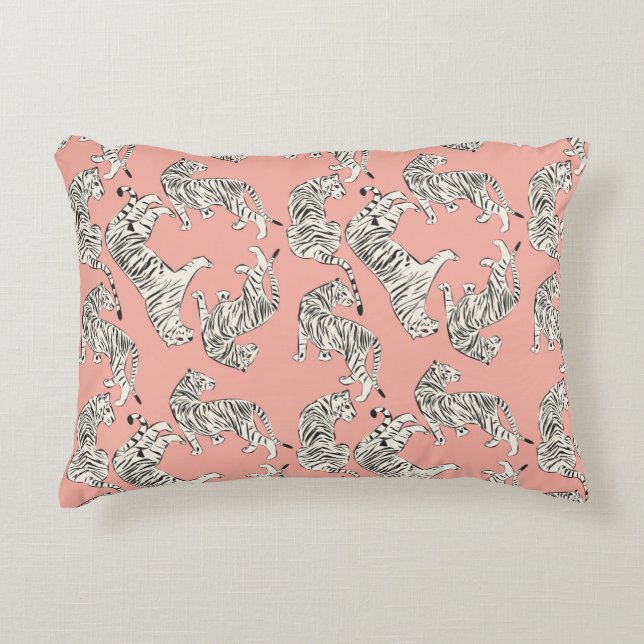 Hand drawn tiger seamless pattern, big cats in dif accent pillow (Front)