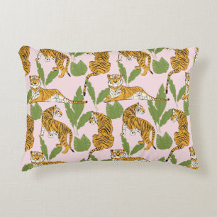 Hand drawn tiger seamless pattern, big cats in dif accent pillow