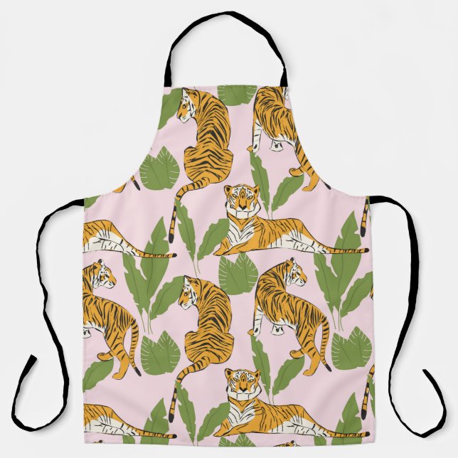 Hand drawn tiger seamless pattern, big cats in dif apron (Front)