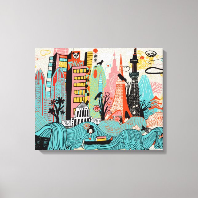 Hand Drawn Tokyo Japan Canvas Print (Front)
